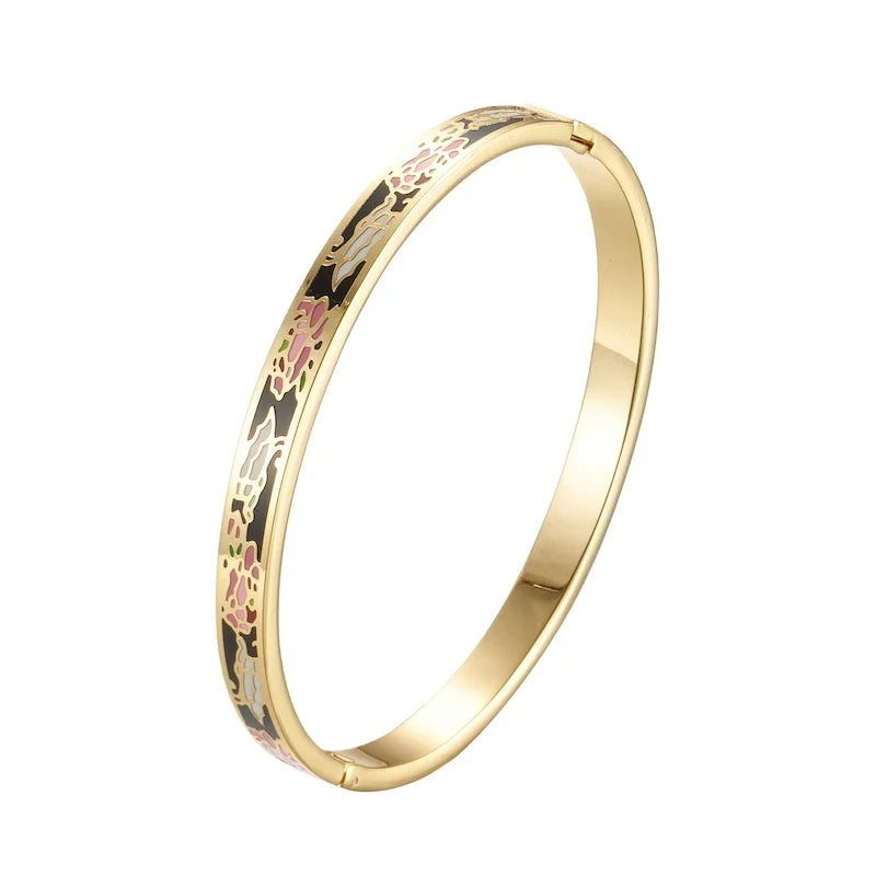Wholesale Custom Gold Plated Cloisonne Stainless Steel Bracelet Fashionable Bangles