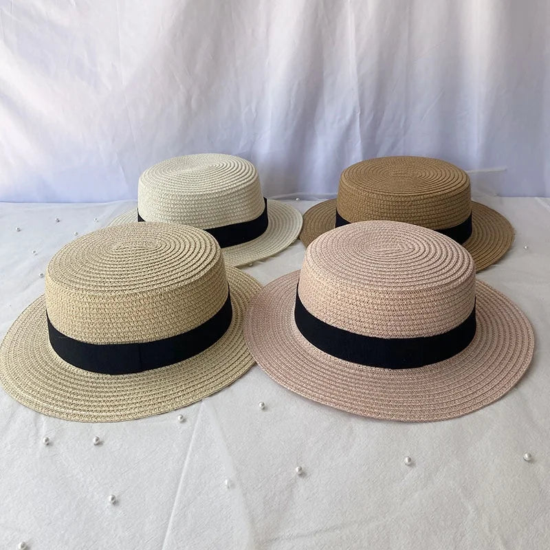 WD-A774 Classic Plain Flat Top Unisex Paper Hat Sunshade Travel Beach Hat
