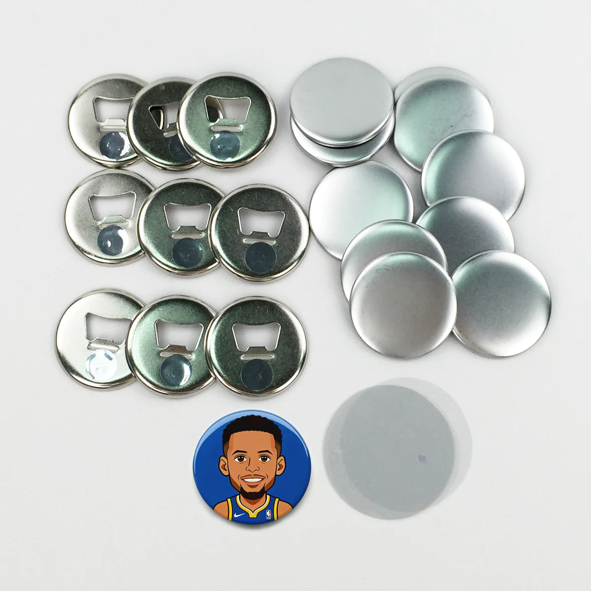 High Quality Polished 58/75mm Magnetic Tin Pin with Bottle Opener Customized Logo for Clothing & Holiday Gifts
