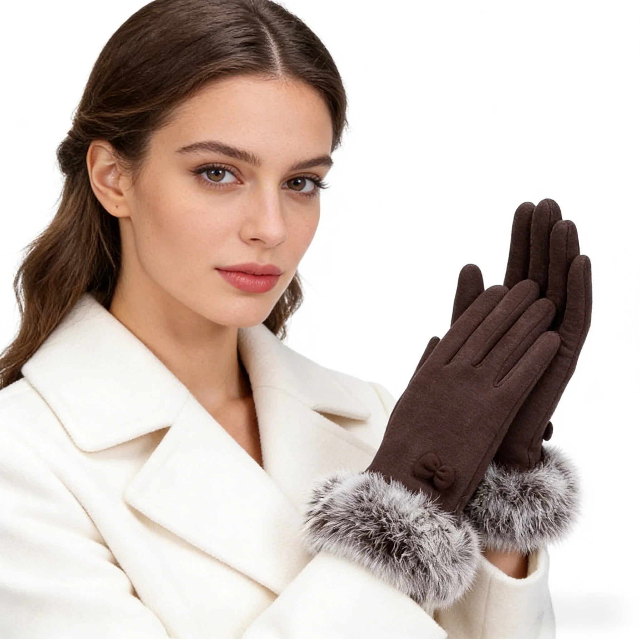 Wholesale Ladies Smartphone Gloves Cute Warm Rabbit Fur Women Winter Gloves