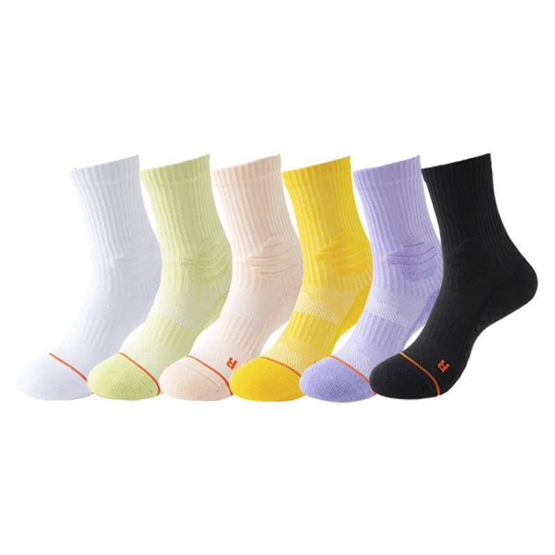 Sport Crew Jacquard Cycling Running Badminton Stock Spring Summer Thick Cushion Anti-Slip Athletic Women Socks