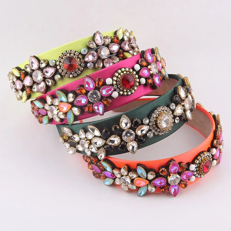 Woman's New Broadside Personality Rhinestone Headband New Fashion Personality Baroque Colorful Diamond Headband Accessories