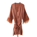 FUNG 6022 NEW Arrival Short Satin Fur Trim Robe Bridesmaid Satin Robe Bridal Satin Robe Feather Satin Robe