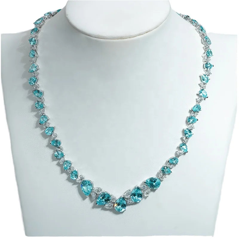 Starsgem Perfect Real Fancy Jewelry 14k White Yellow Rose Gold Silver Pear Cut Stone Necklace Sale in Stock