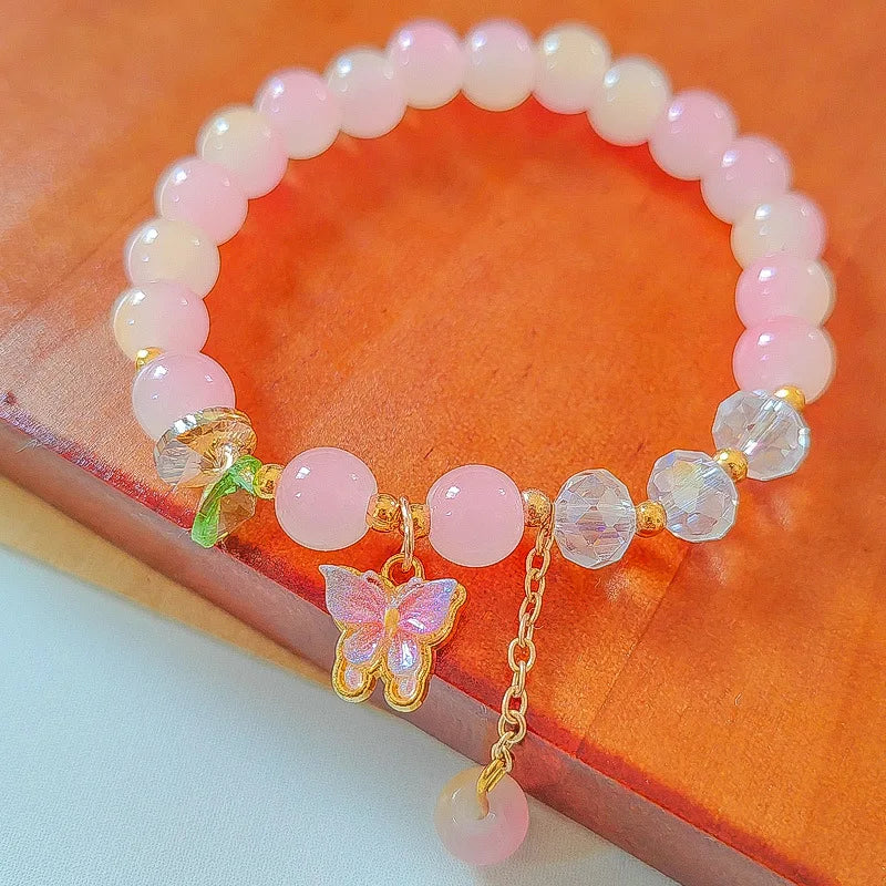 Trendy Style Chinese Colorful Beaded Bracelets for Women Girl Butterfly Charm Bracelet Crystal Gemstone Beads Bracelet