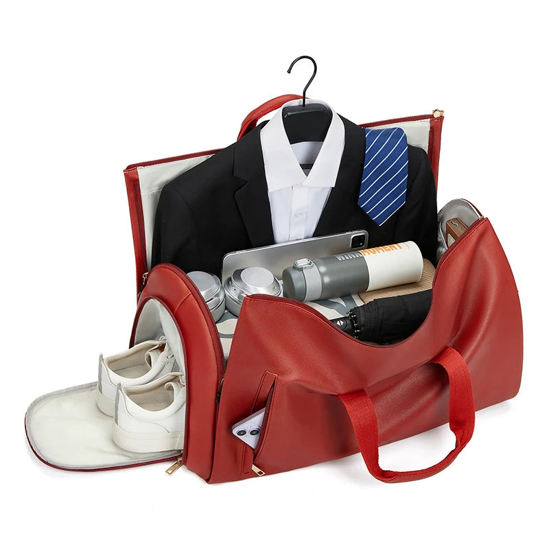 Multifunctional Weekender Bags PU Leather Waterproof Travel Bag Large Travel Bag for Women Men