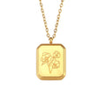 BASQUESUN Stainless Steel 18K PVD Plated All Square Birth Month Flower Necklace