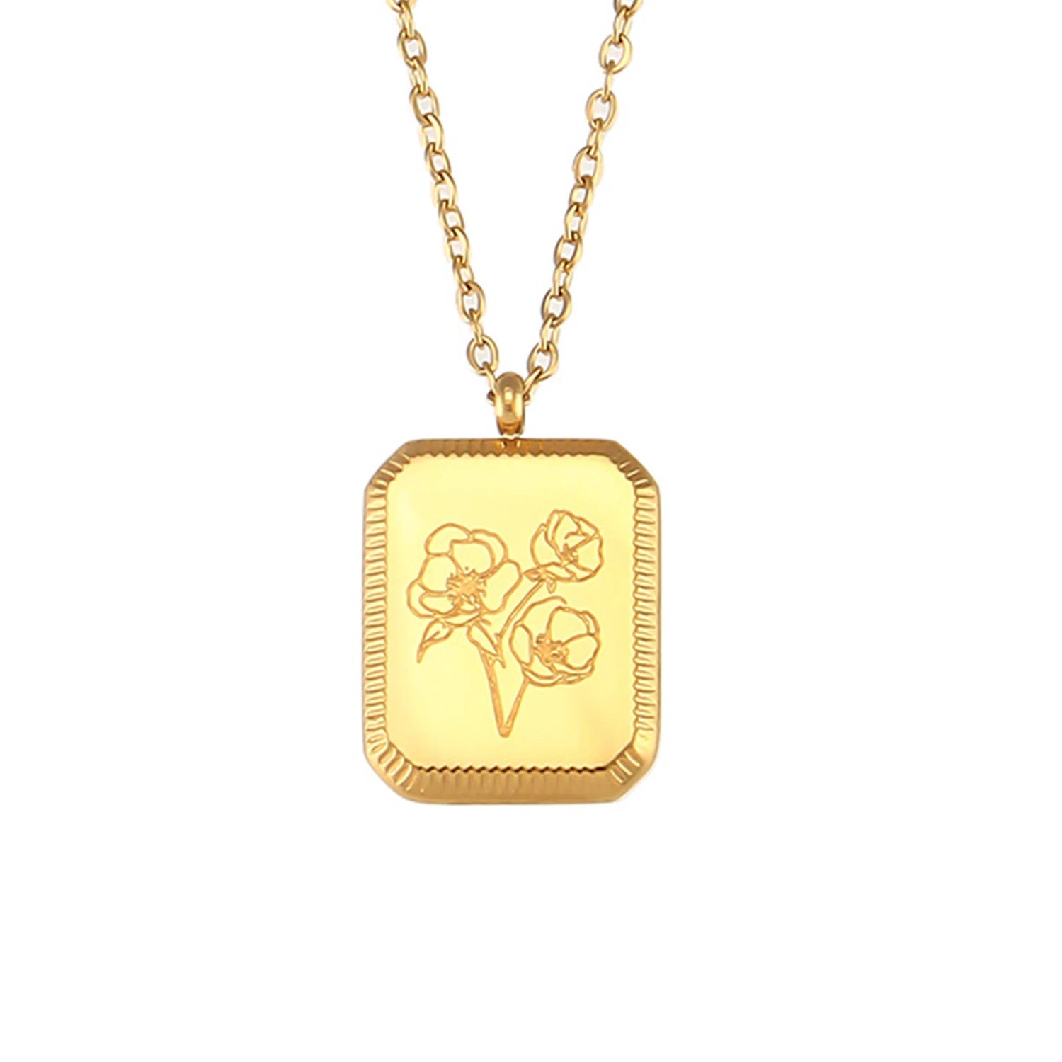 BASQUESUN Stainless Steel 18K PVD Plated All Square Birth Month Flower Necklace