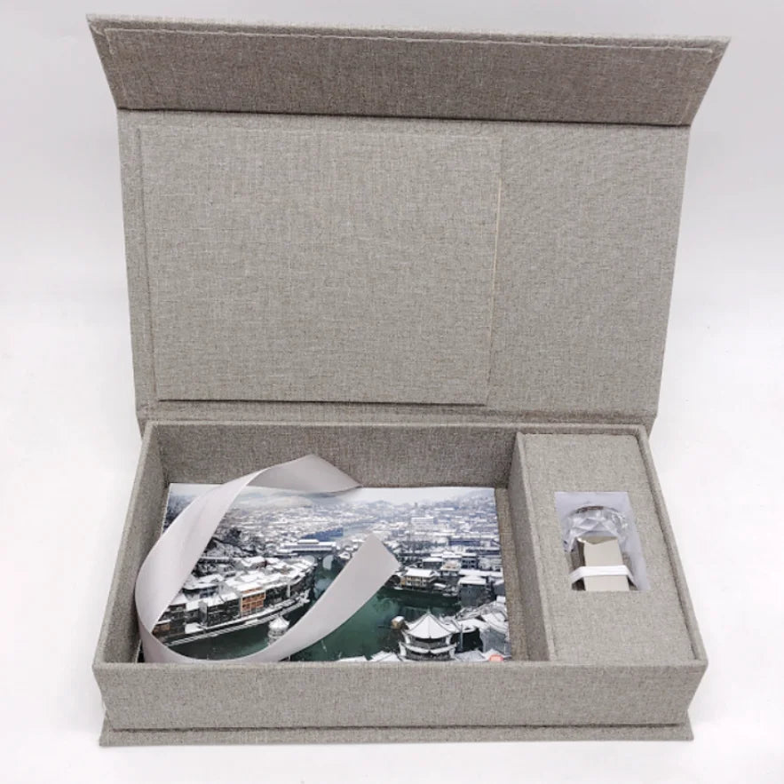 Photo Packaging Linen Box with USB Slot -2GB USB Included