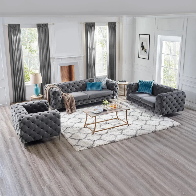 WINFORCE Factory Modern Living Room Sofa Loveseat in Stock Luxury Sofa Set Couch Customized Velvet or Leather Chesterfield Sofa