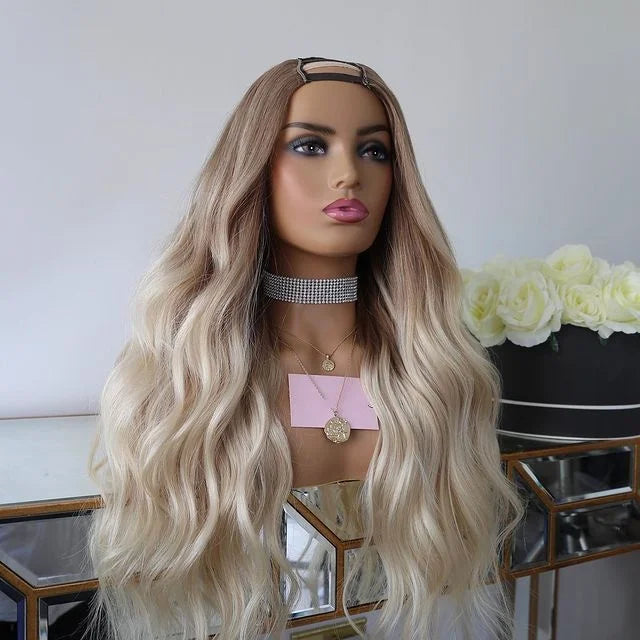 12A Grade Full 180% Density Ombre Honey Blonde Color Loose Wave Virgin European Human Hair U Part V Part No Lace Wigs for White