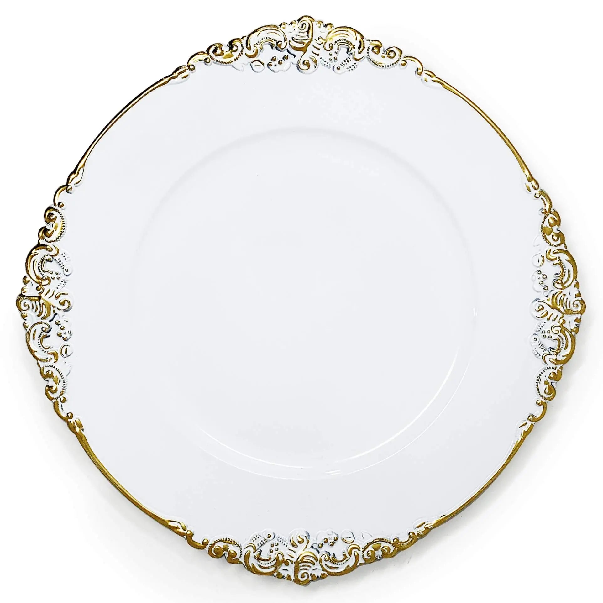 Wholesale Cheap 13 Inch Gold Rim Luxury Wedding Decoration Floral Plastic Charger Plates