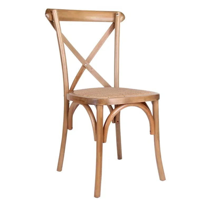 Wholesale Modern Stacked Design Solid Wood Rattan Wedding Chair Cross Back Commercial Use Outdoor Hospital Living Room Workshop