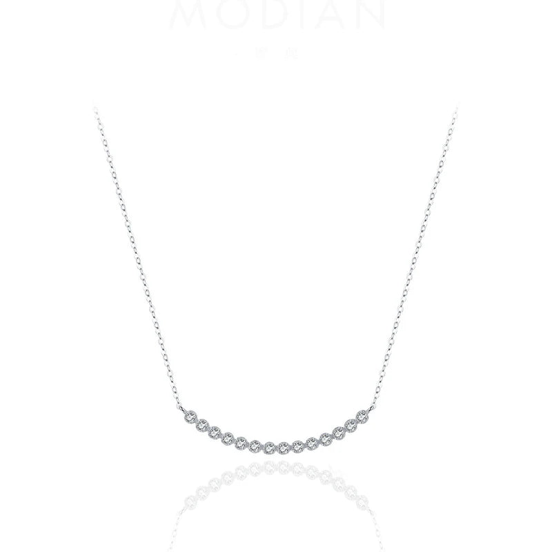 S925 Sterling Silver White Gold Platinum Curved Diamond Bar Pendant Necklace
