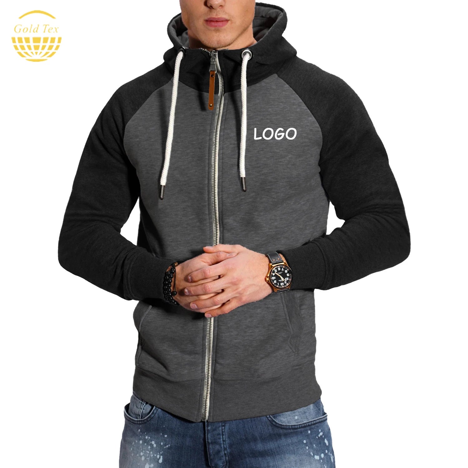 Wholesale Autumn Embroidered 100% Polyester Full Zip up Custom Print Logo Streetwear Plain Hoodie for Men