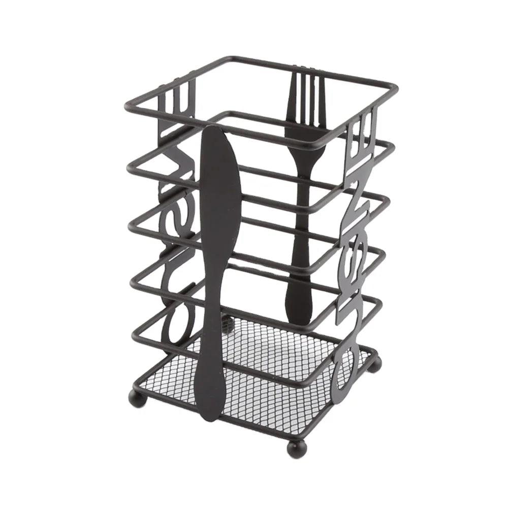 Black Metal Kitchen Flatware Drying Holder Cutlery Rack for Tableware