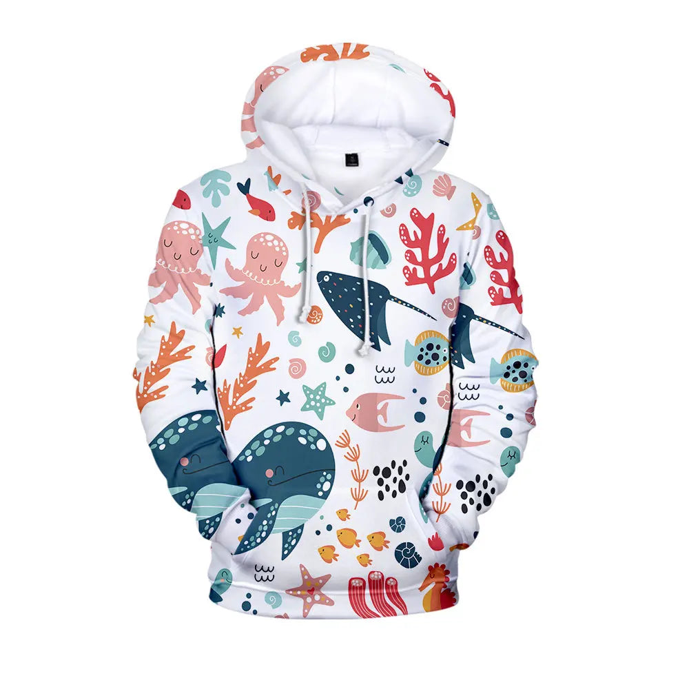 Fitspi Animal Whale 3d Printed Hoodie Autumn Plus Size Men's Hooded Sweater Custom Wholesale Pullover Sweatshirt