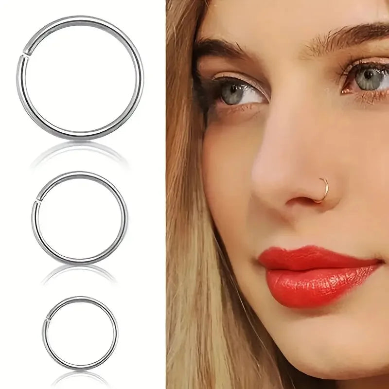 New Stainless Steel 6 Colors 8 Sizes Nose Piercing Rings Earrings Circular Nose Body Piercing Accessories Party Gift Unisex