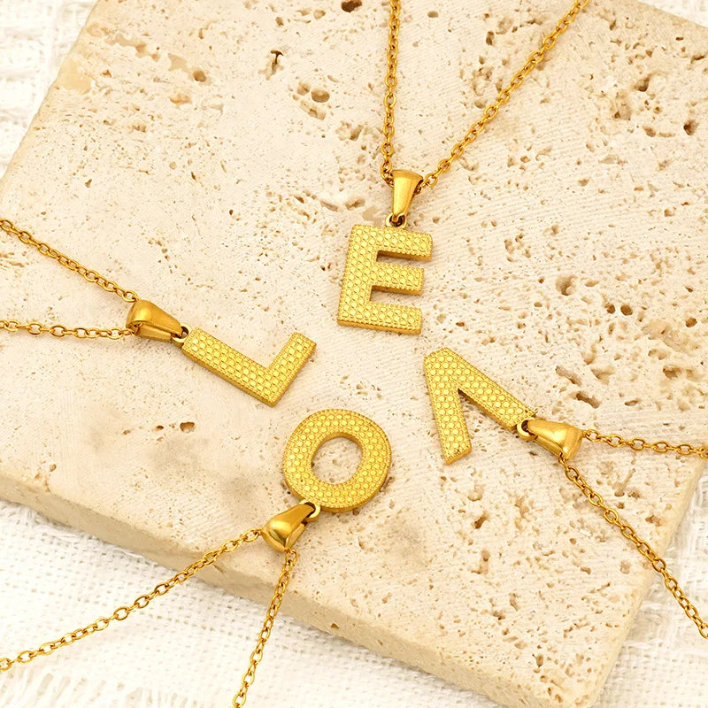 Wholesale 18K Gold Plated Diamond Stainless Steel Snake Chain Initial Letter Pendant Necklaces Unisex Trendy Gift