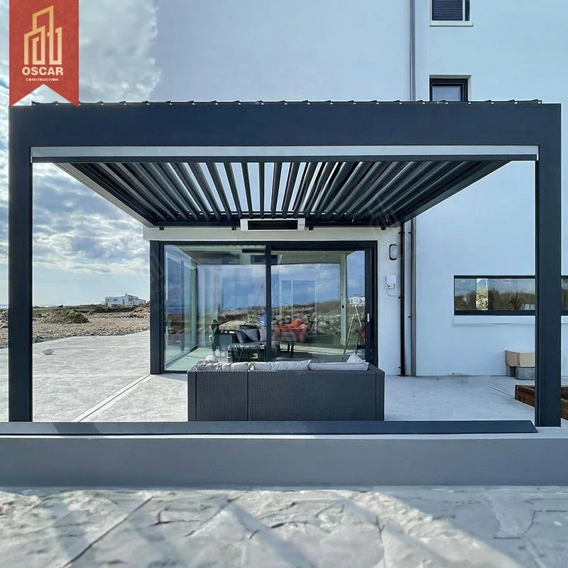 Motorized Aluminum Pergola Outdoor Electric Aluminum Pergola Weatherproof Bioclimatic PergolaGarden Louver Roof Gazebo