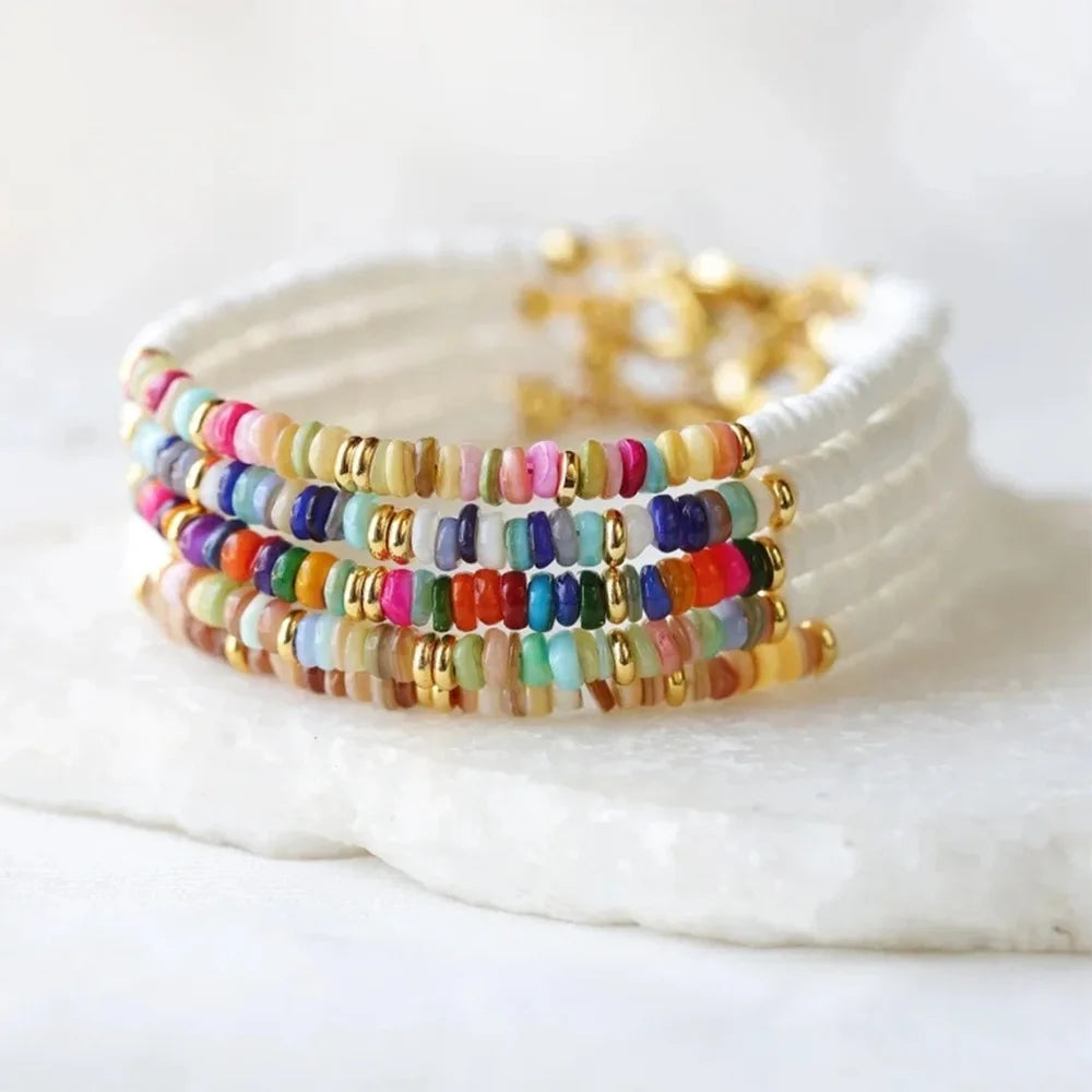 Ethnic Style Colorful Natural Shell Beads Hand-woven Beaded Bracelet for Women