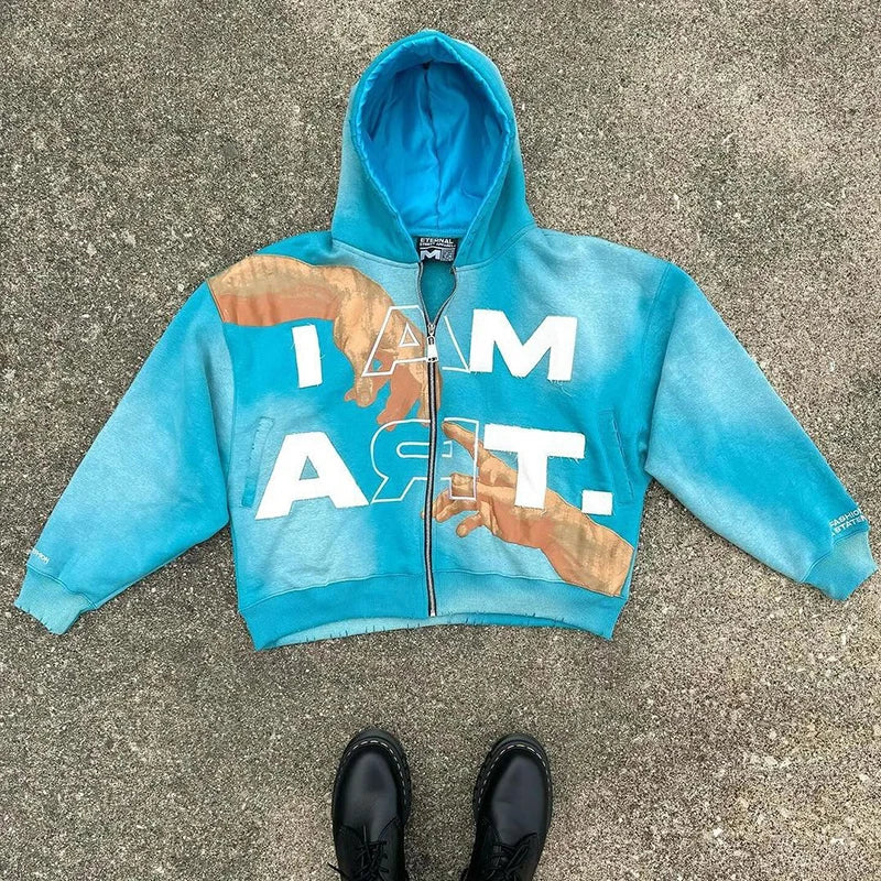 Custom Sunfaded Faded Zip up Zipper HoodieMen Boxy Oversized Zip up HoodieStreetwear Acid Wash Distressed Zip up Hoodie Men