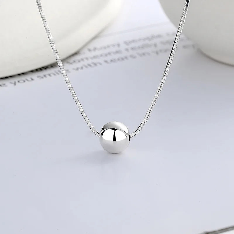 925 Sterling Silver Snake Chain Polishing Round Bead Charm Necklace for Women Wholesale