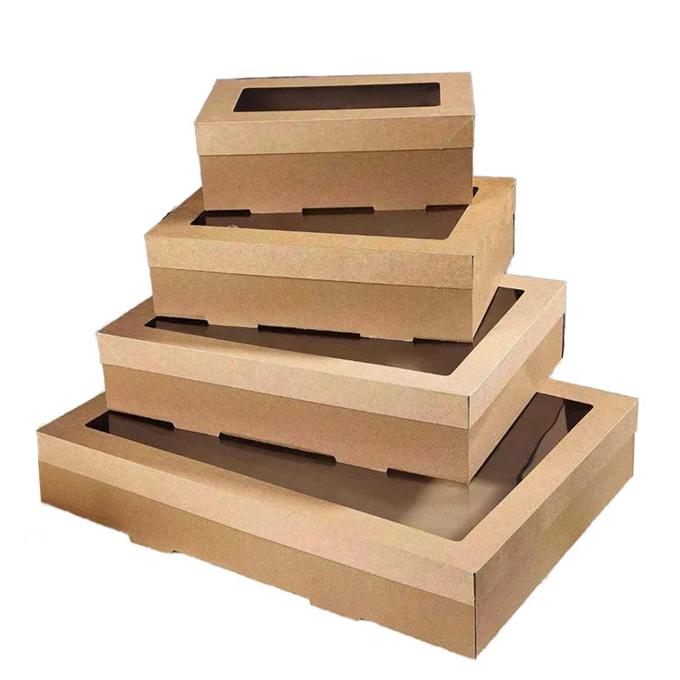 Wholesale 2 4 and 6-hole PVC Windows Takeaway Disposable Kraft Paper Desserts Donut Food Grade Cookies Box