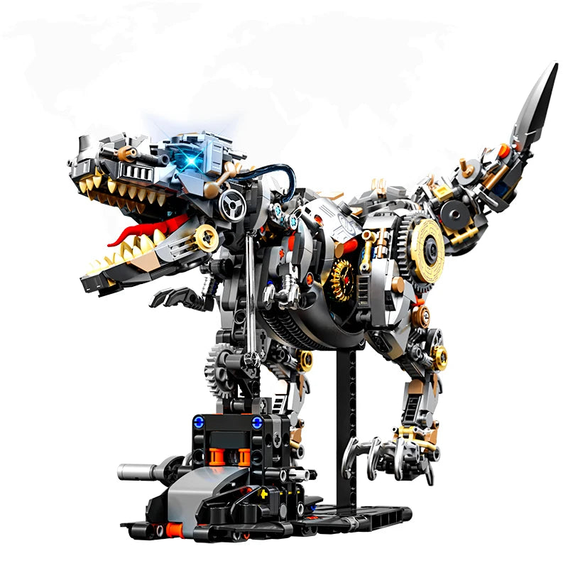 MJI 13087 Creative Mechanical Dragon Tyrannosaurus With Stand MOC Block Assembled Small Puzzle Building Block Set Plastic Toy