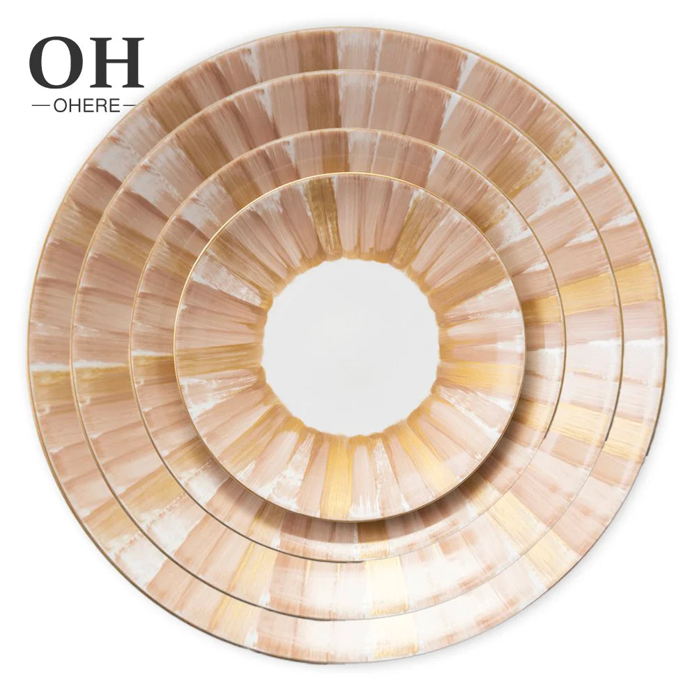 Hot Sale Hand-Painted Orange Ray Floral Charger Plates Bone China Dinnerware Set Tabletop Modern Luxury Wedding Decor Vajilla