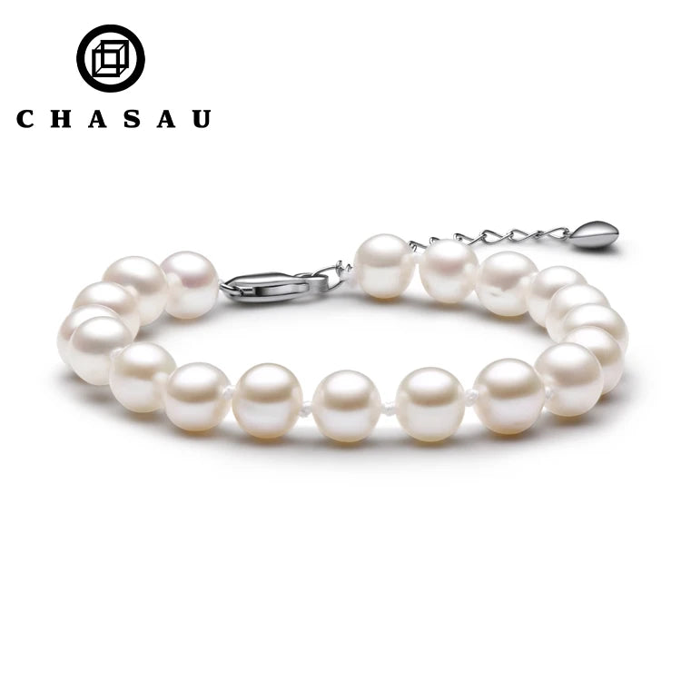 Adjustable Length Wholesale Price S925 Sterling Silver 6-7mm Freshwater Pearl Beaded Bracelet for Women