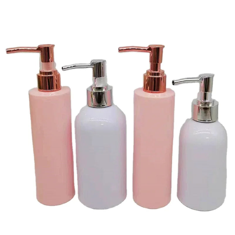 250ml Round Flat Shoulder Bottle Electroplated Rose Gold Pressed Shampoo Lotion Pump Cosmetic Bottle