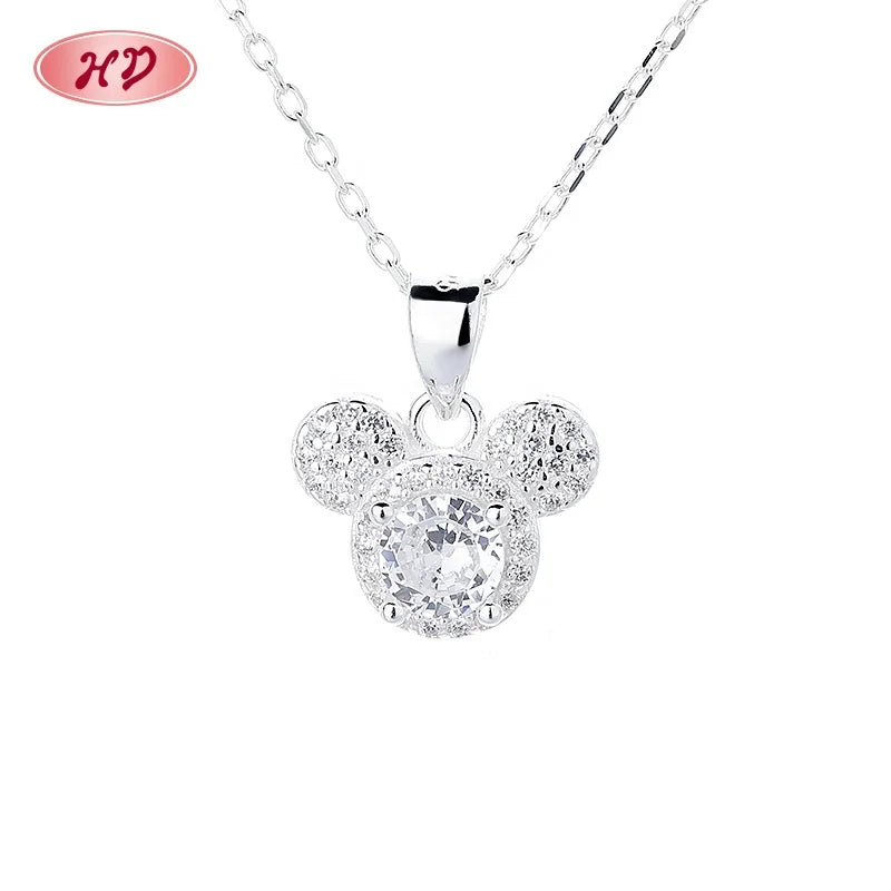 Women'S Fashion Aaa Zircon Mouse Silver Necklace Trendy Jewelry Wholesale Necklace Silver 925 Joyeria