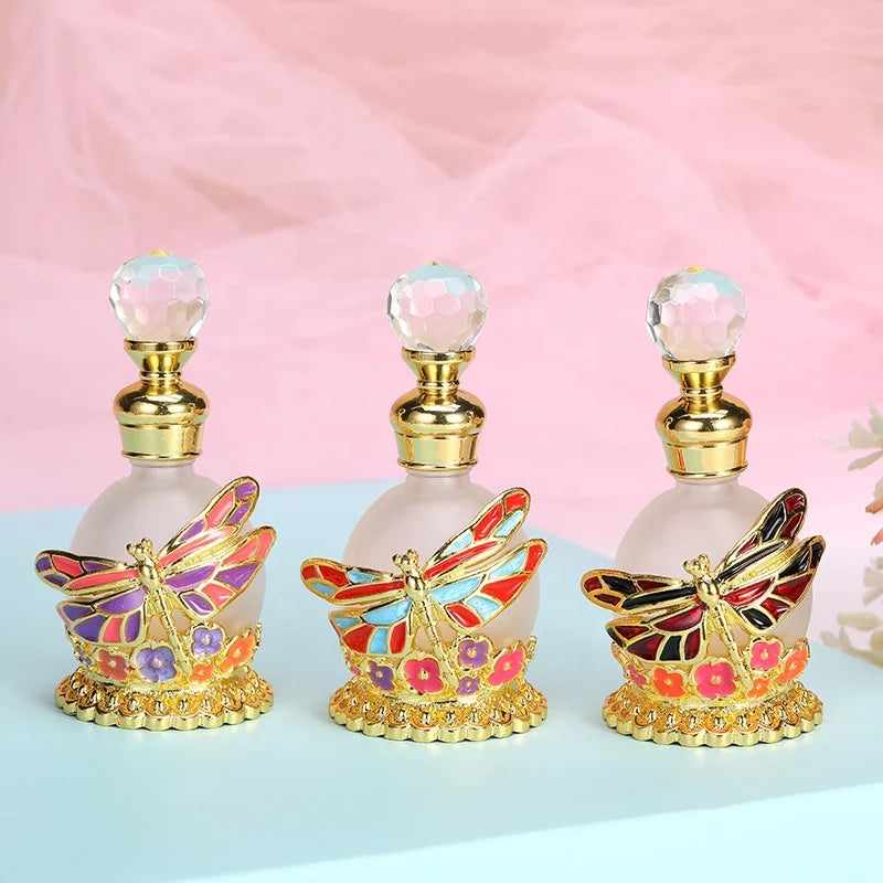 15ml Middle East Dubai Patented Metal Dragonfly Perfume Bottle Glass Essential Oil Attar Refillable Bottles Factory Outlet#15103