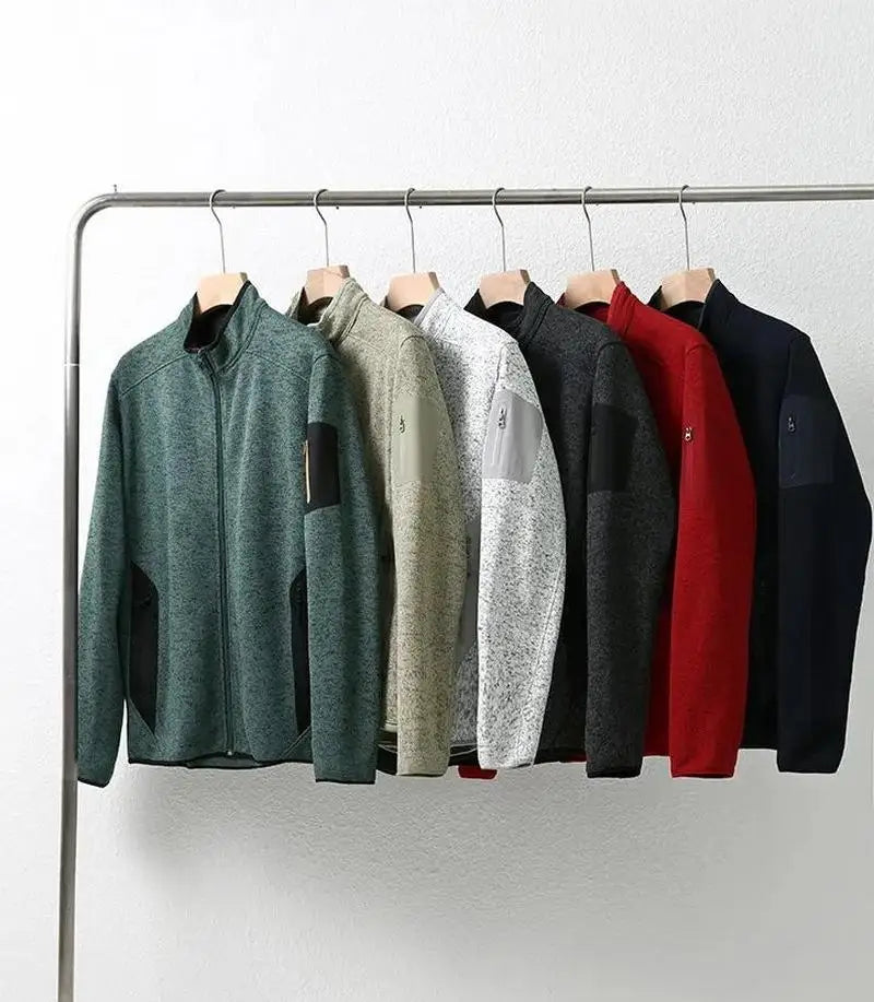 Men's and Women's Stand-Up Collar Fleece Jacket Thick Knit Warm Cardigan with Zipper Closure for Winter and Autumn Seasons