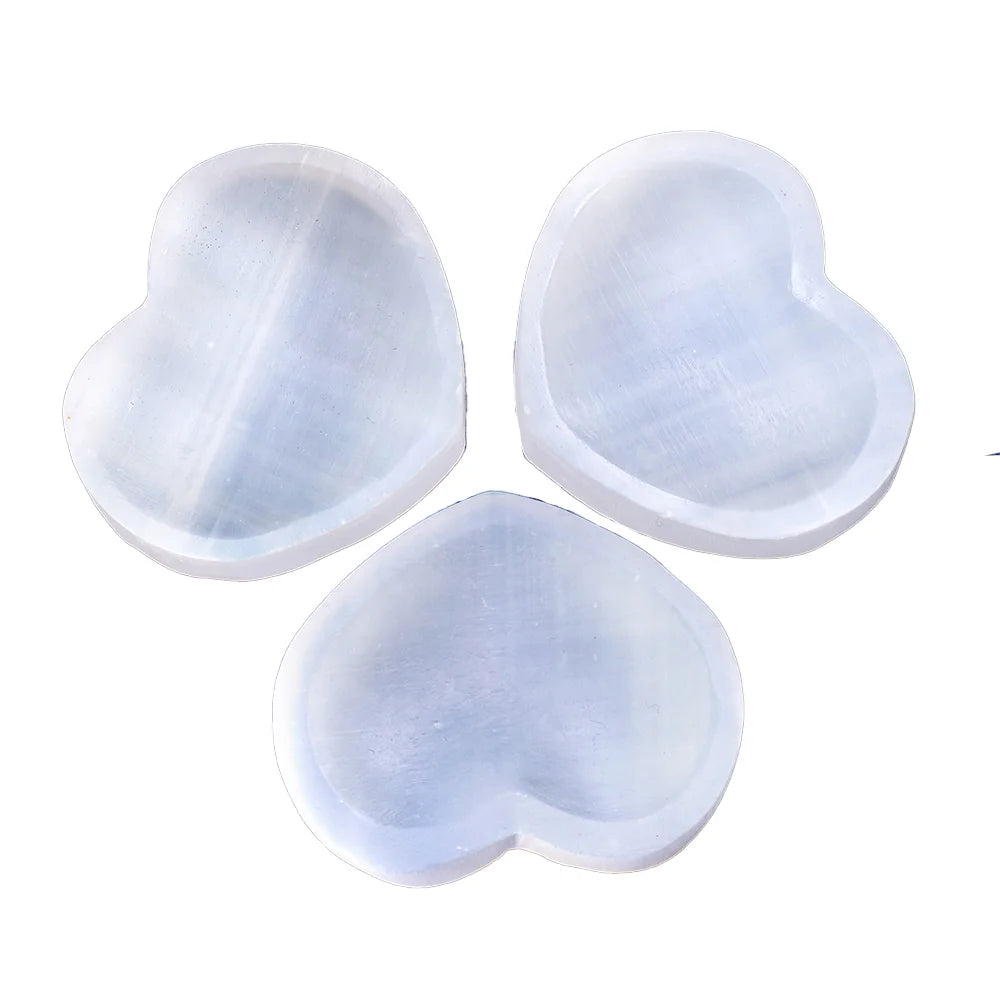 Natural Stone Carved Crystal Bowl White Selenite Heart Bowl Healing Stone Gypsum Bowl