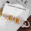 VKME Women's Fashion Gold Hoop Pearl Earrings Set Oversize Metal Circle Punk Style