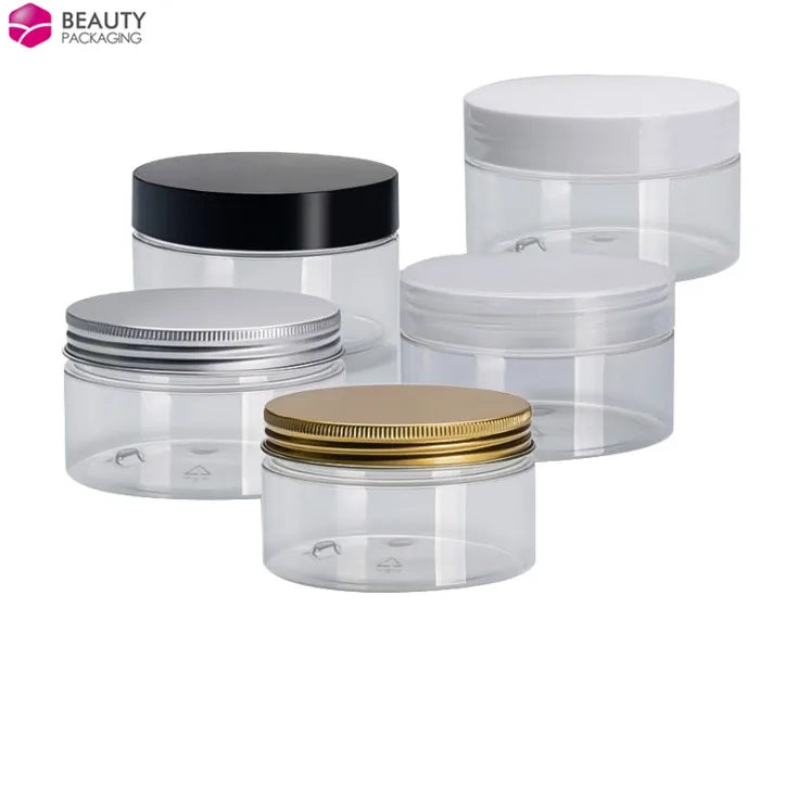 30 50 100 150 200ml 250ml Wide Mouth Empty Container Food Material Pet Plastic Cosmetic Jar With Plastic Aluminum Screw Top Lids MegaBDM