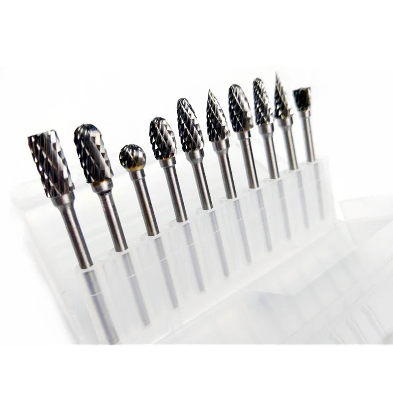 10PC Hard Alloy Burrs Set with 3.0mm Handle Diameter Suitable for Grinding Machine Drill Bits and Tungsten Steel Grinding Heads
