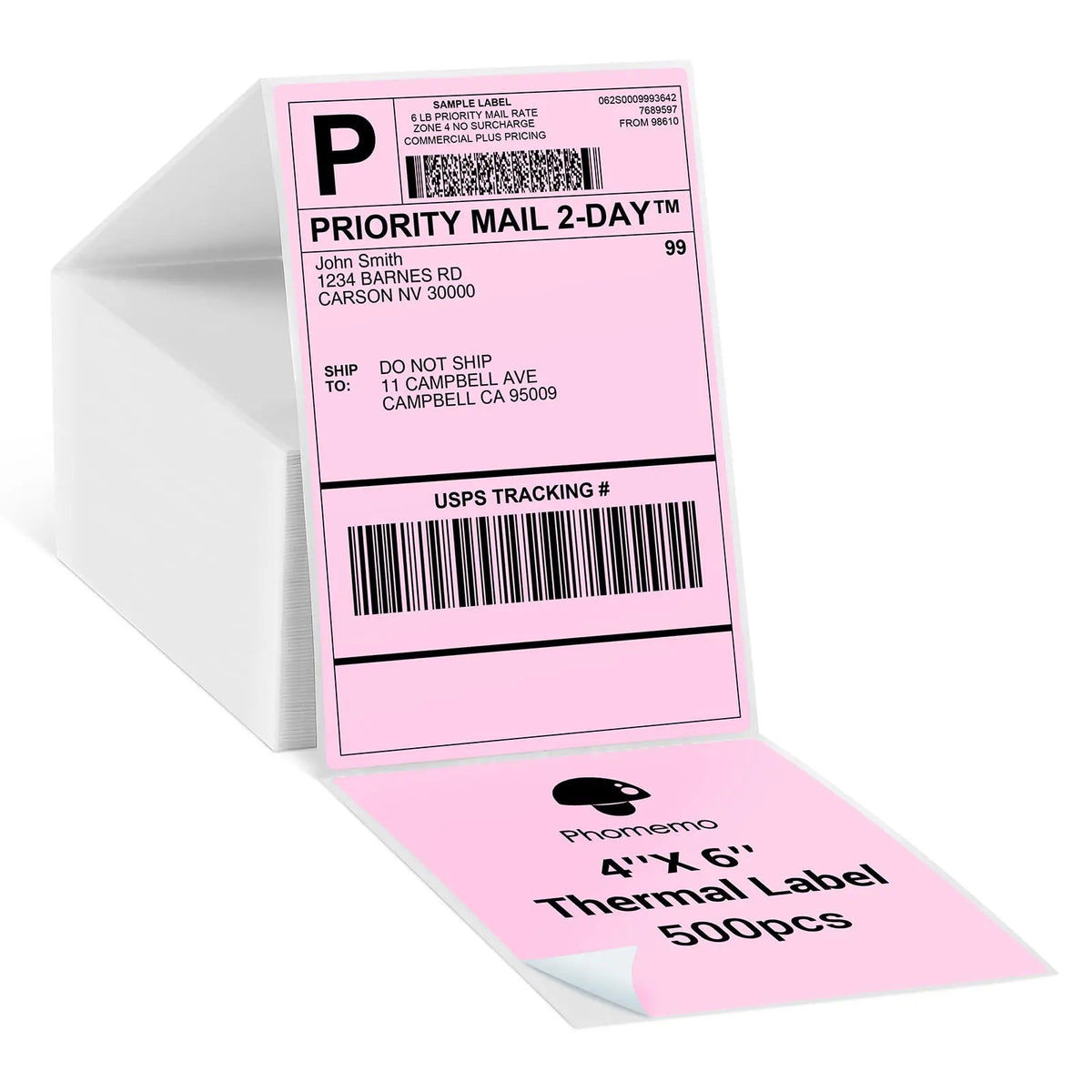 Phomemo Label 4*6 Paper Folded Pink Blue Rose White Colorful 500 Sheets Shipping Label Mailing Address Size for Brother Printer