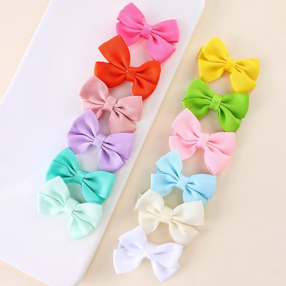 CN 48Pcs Set Solid Color Mini Ribbon Hair Bow Clip Small Multi Color Hair Clip for Toddler Kids