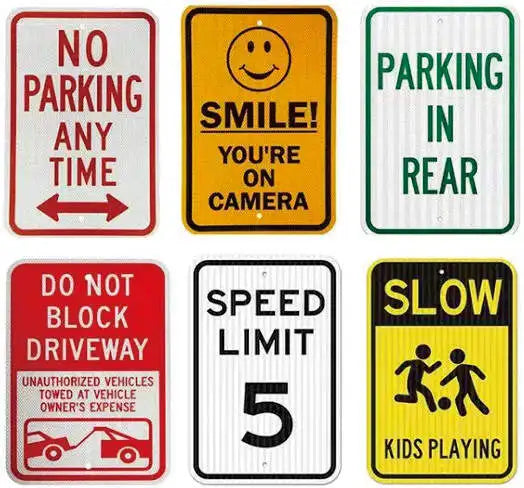 Custom Corrugated Aluminum Safety Sign Set - Multi-Style No Parking/Speed Limit/Warning Signs for Residential & Commercial Use