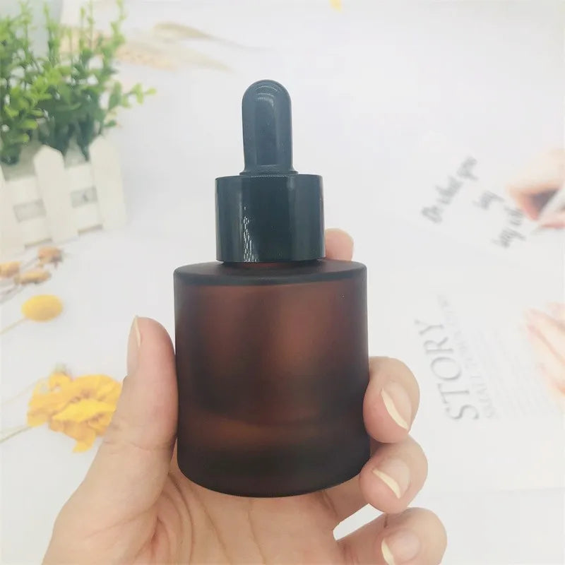 Custom Logo Empty 1oz 30ml 50ml Frosted Amber Cosmetics  Essential Oil Glass Dropper Bottles