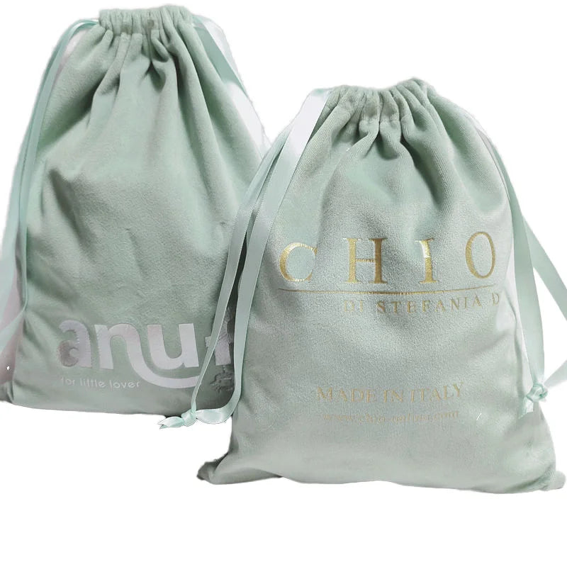 Super Soft Pink Velvet Gift Pouch Custom Gold Logo Printed Cosmetic  Handbag Shoe Dust Drawstring  Bag