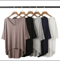 Women's Casual Korean Version Modal Bat Sleeve T-Shirt V-Neck Solid Color Large Size Loose Fit Plain Dyed Base Shirt