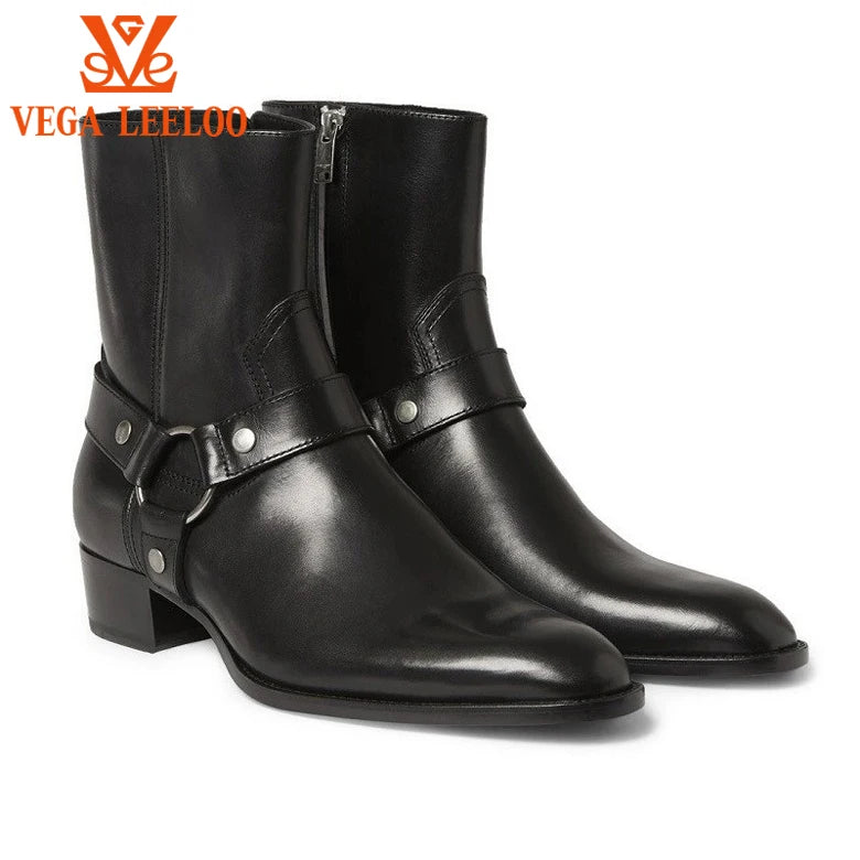 New Trendy Brand Boots Side Zip  Flat Fashion Business Ankle Genuine Leather  Chelsea Boots Men Plus Size 48