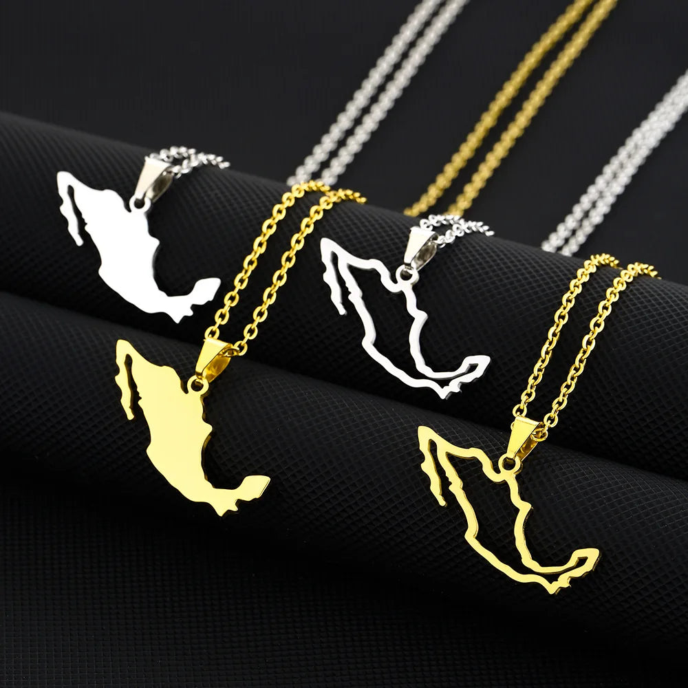 Manufacturer Stainless Steel Enameled Mexico Map Chain Necklace 18K Gold Plated Enamel Mexico National Flag Map Pendant Necklace