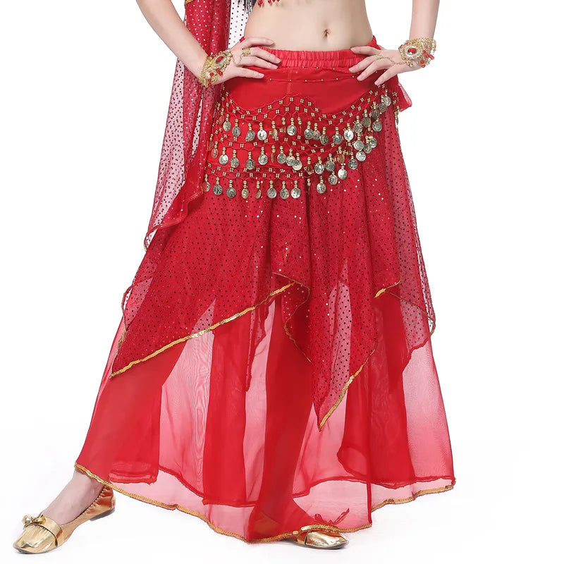 Wholesale Exotic Classic Indian Belly Dance Performance Mesh Sequin Half Skirt Costumes for Women