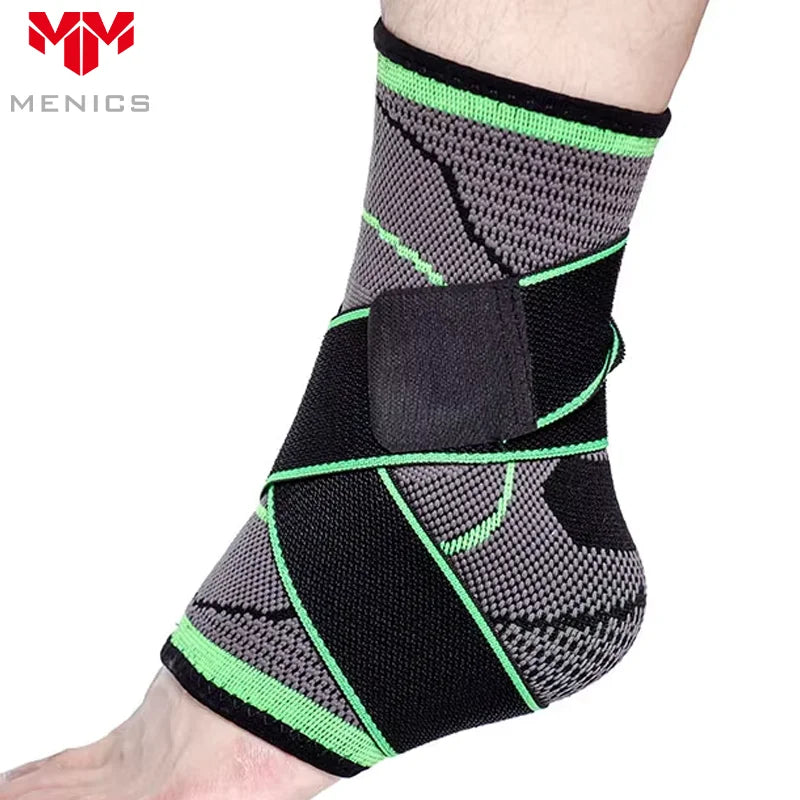 Menics OEM/ODM Fluorescent Green Nylon Ankle Support Brace Compression Zipper Closure Non-Slip Elastic Heating Ventilating
