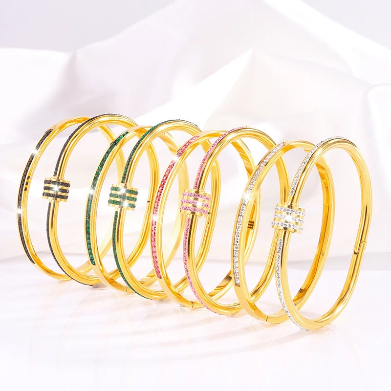 European and American Fashion Full Diamond Do Not Fade Color Titanium Steel Bracelet Color Women Bangles